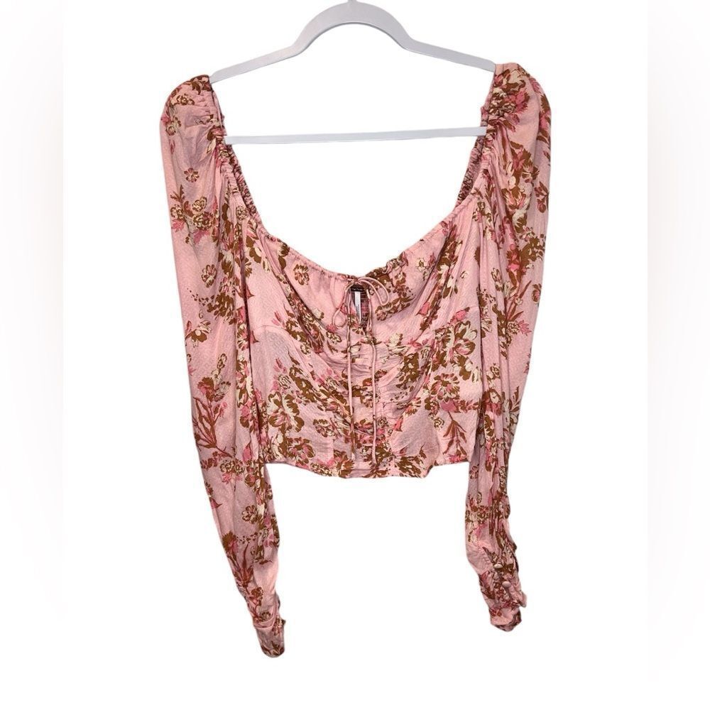 FREE PEOPLE Hilary Printed Top Pink Combo Size Small